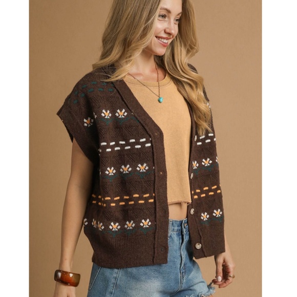 Umgee Sweaters - "The Daisy" Daisy Button-Down Knit Vest